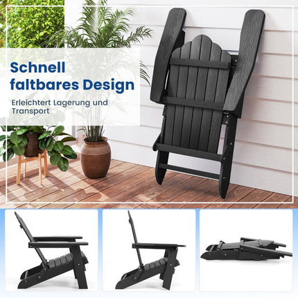 Scaun pliabil Adirondack, rezistent la intemperii, negru, HIPS