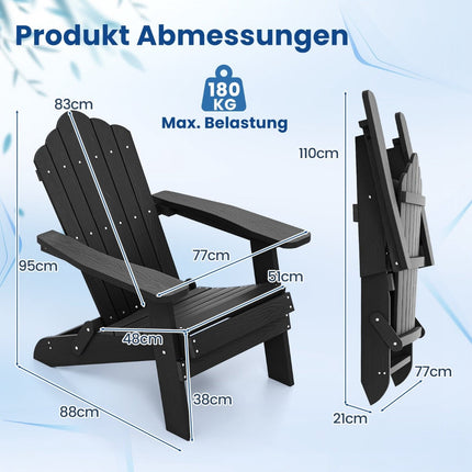 Scaun pliabil Adirondack, rezistent la intemperii, negru, HIPS
