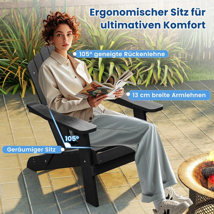 Scaun pliabil Adirondack, rezistent la intemperii, negru, HIPS