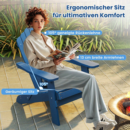 Scaun pliabil Adirondack, HIPS rezistent la intemperii, albastru marin