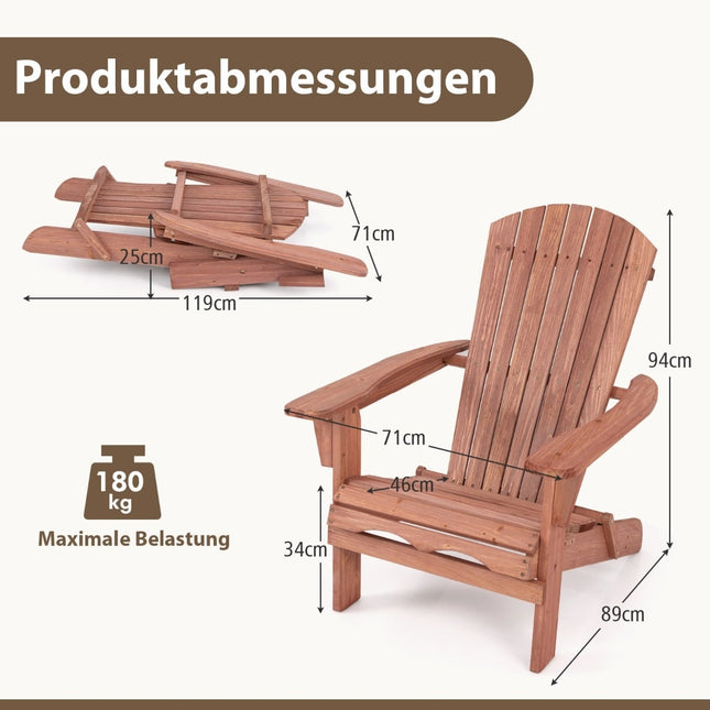 Scaun Adirondack pliabil, lemn, capacitate 180 kg