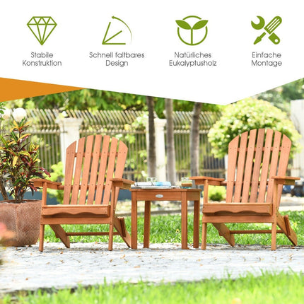 Set scaune pliante Adirondack cu masă, lemn de eucalipt