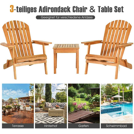 Set scaune pliante Adirondack cu masă, lemn de eucalipt