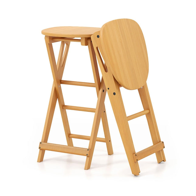 Scaune de bar pliabile din bambus, set de 2, înălțime a șezutului 61 cm