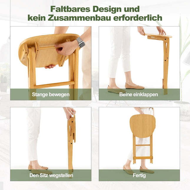 Scaune de bar pliabile din bambus, set de 2, înălțime a șezutului 61 cm