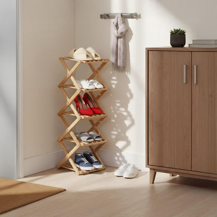 Suport pliabil pentru încălțăminte din bambus – Design vertical, care economisește spațiu