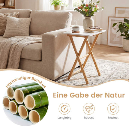 Set de 2 tăvi pliabile pentru TV din bambus – Albe și naturale