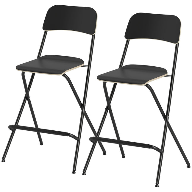 Set de 2 scaune de bar pliabile, cadru din oțel negru, capacitate 120 kg