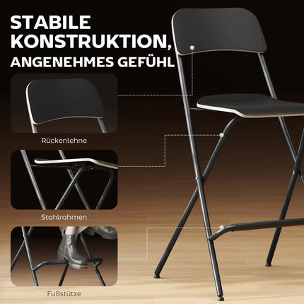Set de 2 scaune de bar pliabile, cadru din oțel negru, capacitate 120 kg
