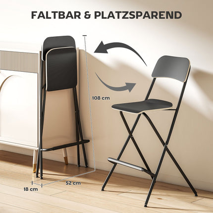 Set de 2 scaune de bar pliabile, cadru din oțel negru, capacitate 120 kg