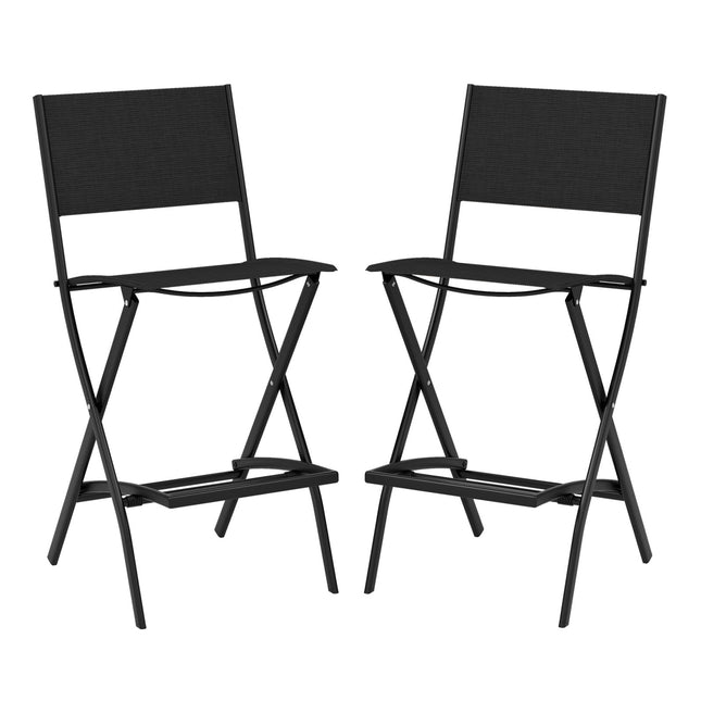Set de 2 scaune de bar pliabile, spătar din material textil, suport pentru picioare