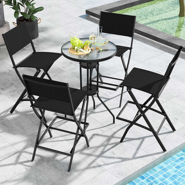 Set de 2 scaune de bar pliabile, spătar din material textil, suport pentru picioare