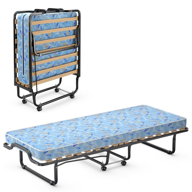 Pat pliant cu saltea din spumă cu memorie, capacitate 110 kg
