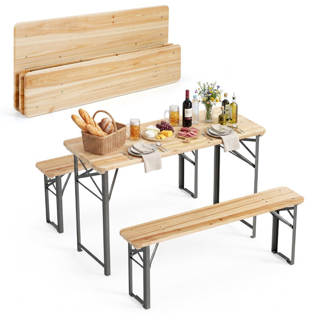 Set pliabil pentru grădină de bere cu masă și 2 bănci, 118 cm