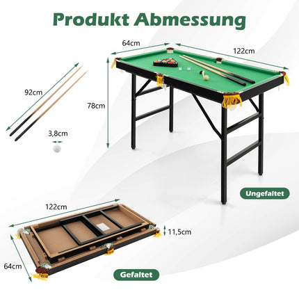 Masă de biliard pliabilă cu accesorii, 122 cm, verde