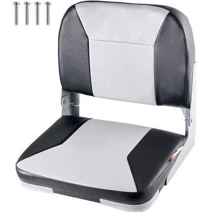 Folding Boat Seat, Low Back, Waterproof PVC, Black Grey