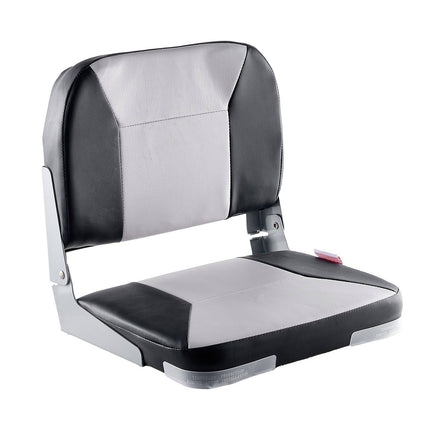 Folding Boat Seat, Low Back, Waterproof PVC, Black Grey