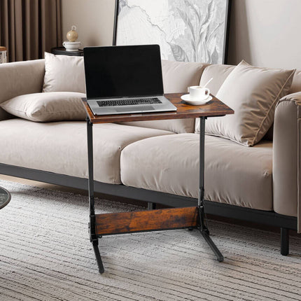 Folding C-Shaped End Table, Metal Frame, Adjustable Feet