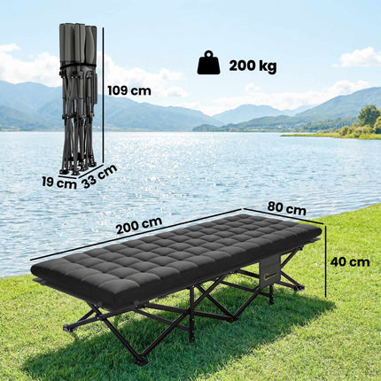Pat de camping pliabil cu geantă de transport, capacitate 200 kg, negru