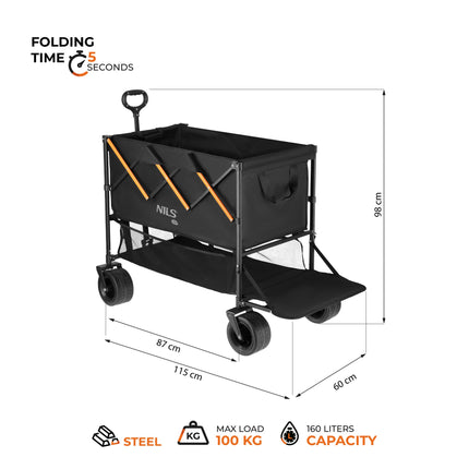 Cărucior pliabil de camping, capacitate 160L, negru-portocaliu