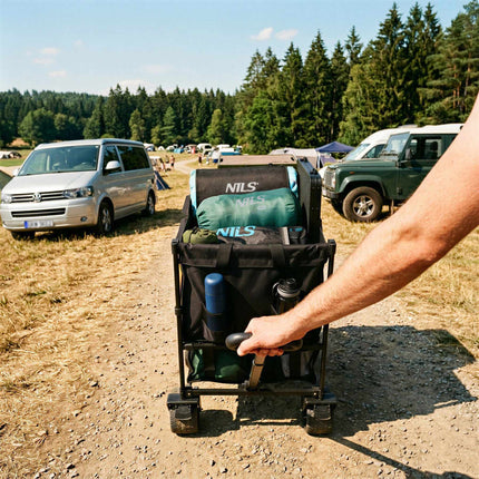 Cărucior pliabil de camping, capacitate 160L, negru-portocaliu