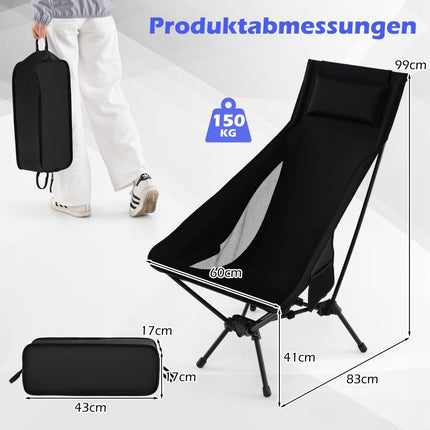 Scaun de camping pliabil, usor, spatar inalt, negru