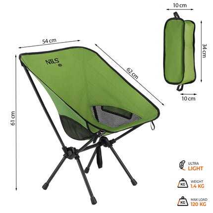 Scaun pliabil de camping – Ultralight, 120 kg, Verde