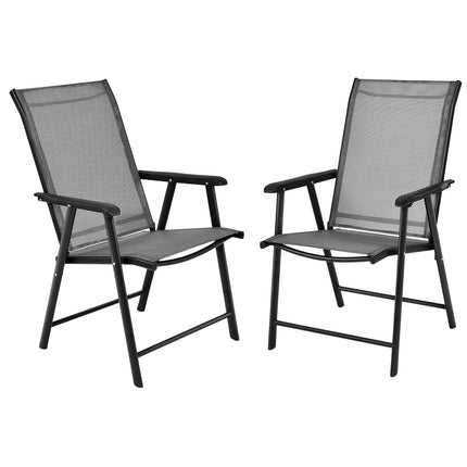 Set de scaune pliabile de camping, gri, cadru metalic, pachet de 2