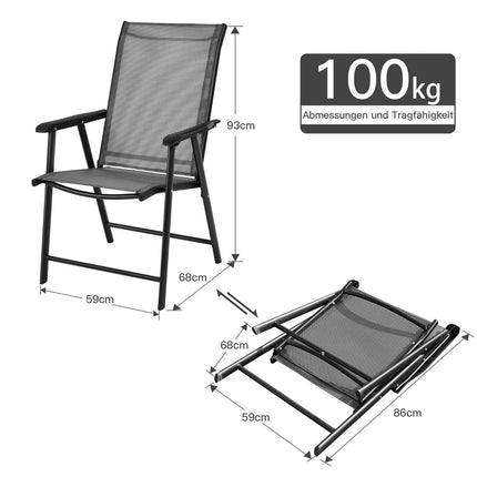 Set de scaune pliabile de camping, gri, cadru metalic, pachet de 2