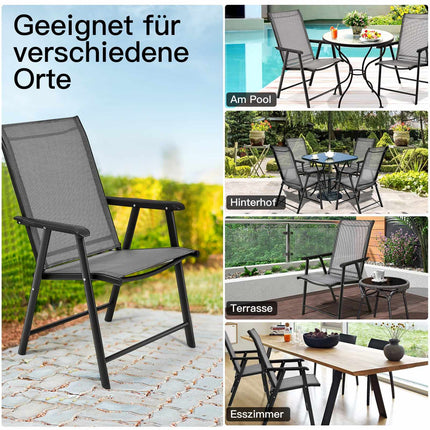 Set de scaune pliabile de camping, gri, cadru metalic, pachet de 2