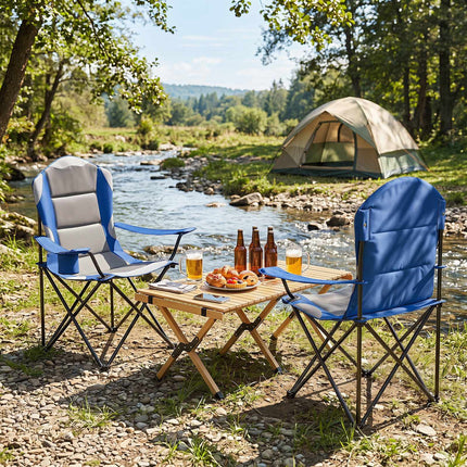 Scaune pliabile de camping cu suporturi pentru pahare, pachet de 2 – bleumarin