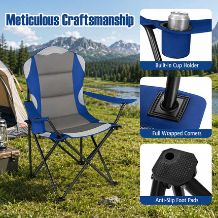 Scaune pliabile de camping cu suporturi pentru pahare, pachet de 2 – bleumarin
