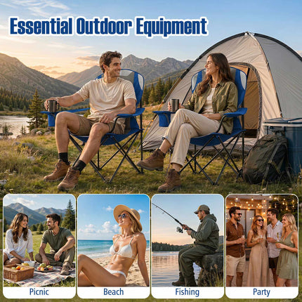 Scaune pliabile de camping cu suporturi pentru pahare, pachet de 2 – bleumarin