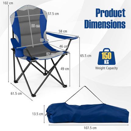 Scaune pliabile de camping cu suporturi pentru pahare, pachet de 2 – bleumarin