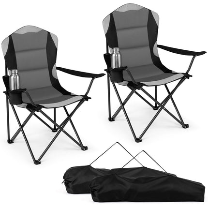 Scaune pliabile de camping cu suporturi pentru pahare, negre – pachet de 2