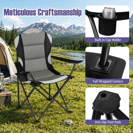 Scaune pliabile de camping cu suporturi pentru pahare, negre – pachet de 2