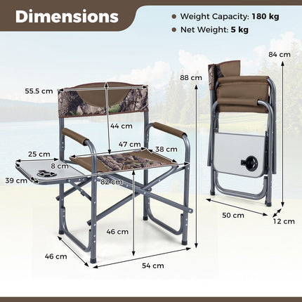 Scaun pliabil de camping cu măsuță laterală, capacitate de 180 kg