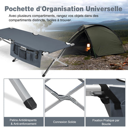 Pat pliabil de camping, capacitate de 200 kg, geantă de transport, gri