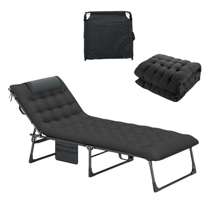Pat pliabil de camping cu saltea reglabilă, negru
