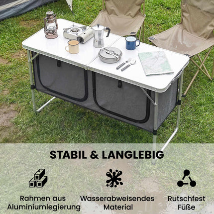 Bucătărie pliabilă pentru camping cu cadru din aluminiu și spațiu de depozitare