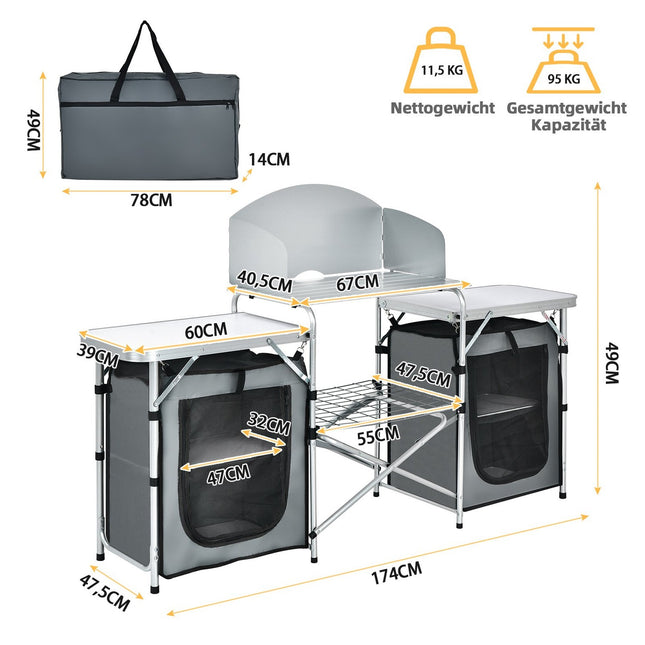 Bucătărie pliabilă de camping cu geantă de transport - Stație de gătit din aluminiu