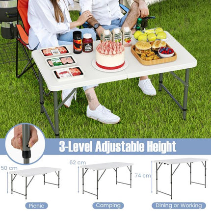Masă pliabilă de camping 122 cm, înălțime reglabilă, blat HDPE