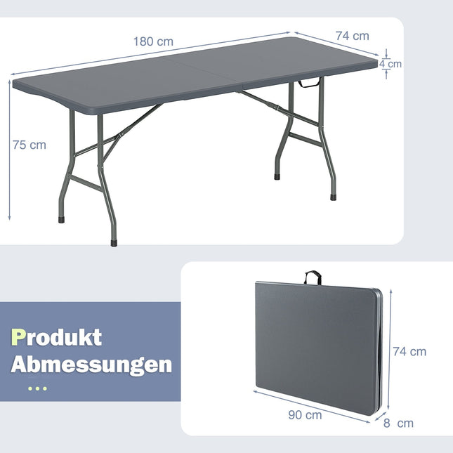 Masă pliabilă de camping, 180x74cm, blat HDPE, picioare metalice