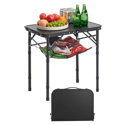 Folding Camping Table, Adjustable Height, 24x16 in, Black