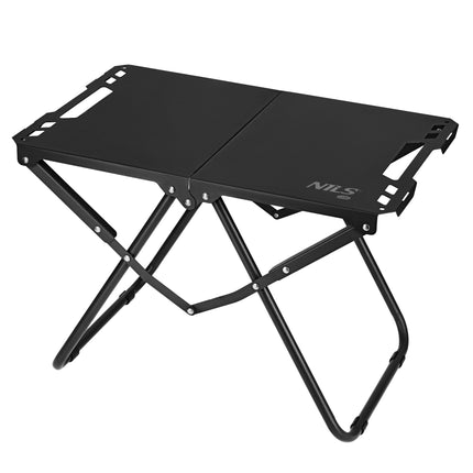 Masă pliabilă de camping, neagră, cadru din oțel cu husă