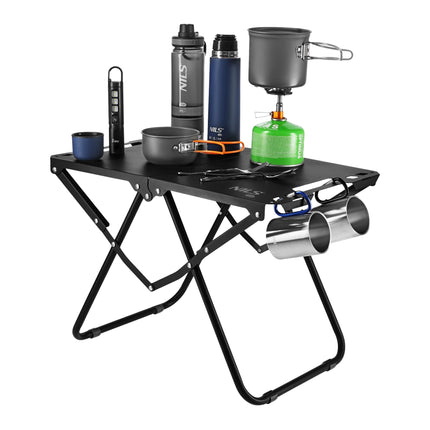 Masă pliabilă de camping, neagră, cadru din oțel cu husă