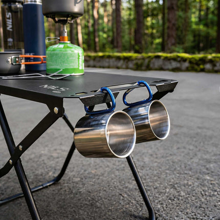Masă pliabilă de camping, neagră, cadru din oțel cu husă