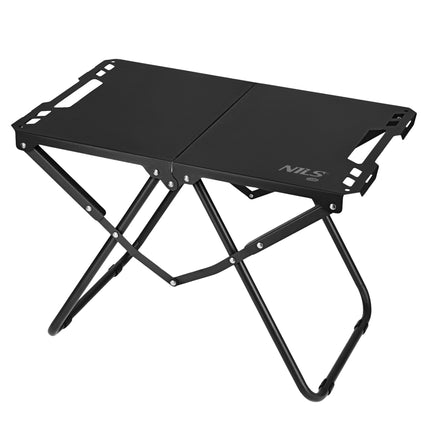 Masă pliabilă de camping, neagră, cadru din oțel cu husă