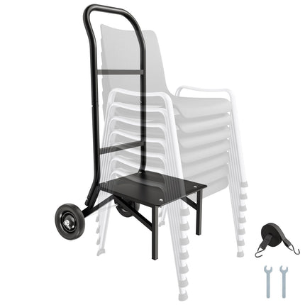 Folding Chair Cart, Holds 10 Chairs, 150 lb, Rubber Wheels