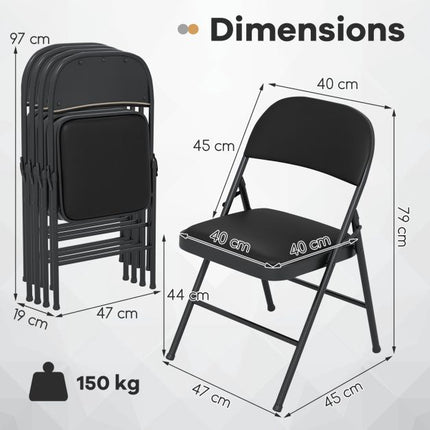 Scaune pliabile, pachet de 4, cadru metalic, sarcină de 150 kg